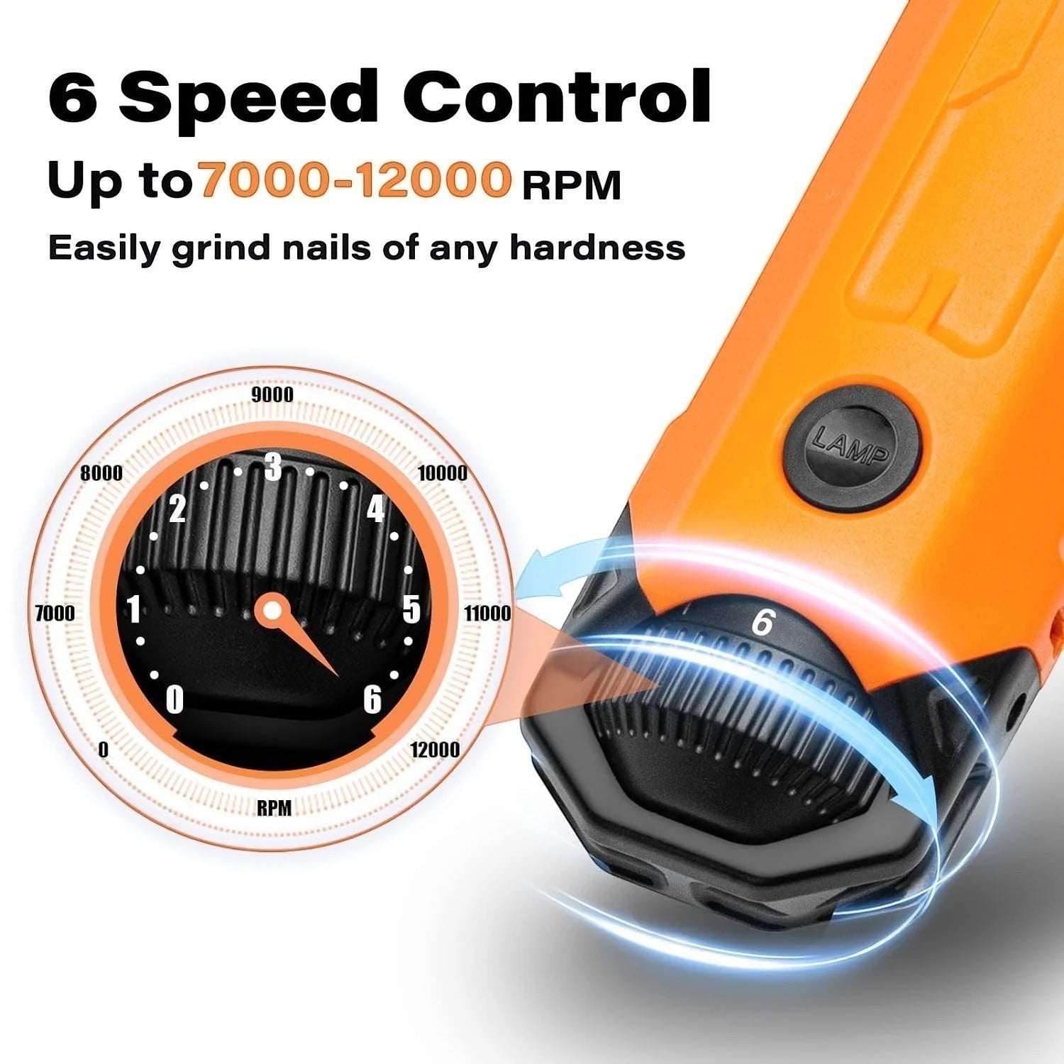 zero2cart rechargeable dog nail grinder with 6-speed control dial and LED lamp button for pet grooming