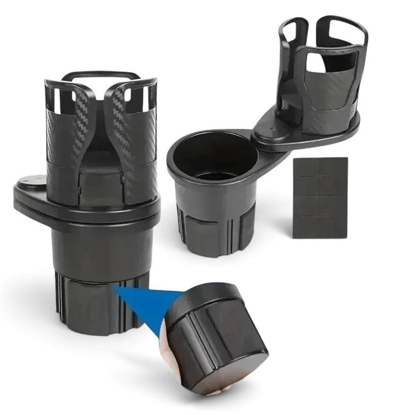 zero2cart adjustable dual car cup holder with 360-degree rotating base and anti-slip foam pads in matte black finish.