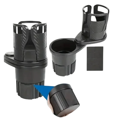 zero2cart adjustable dual car cup holder with 360-degree rotating base and anti-slip foam pads in matte black finish.