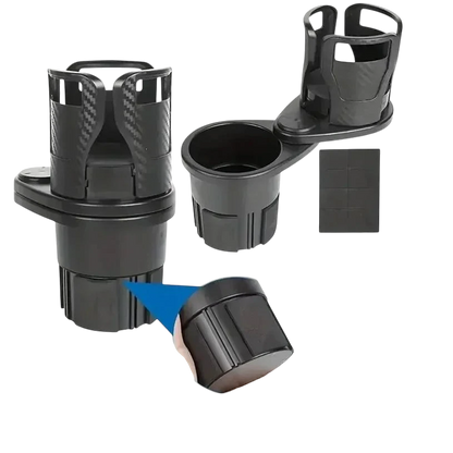 zero2cart adjustable 2-in-1 car cup holder and phone stand in carbon fiber style with rotating base and foam pads
