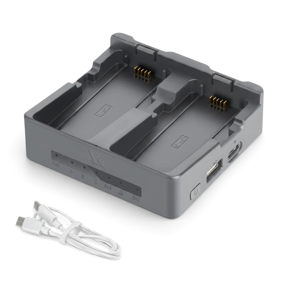 zero2cart portable dual drone battery charging hub with USB-C cable for fast charging and storage mode