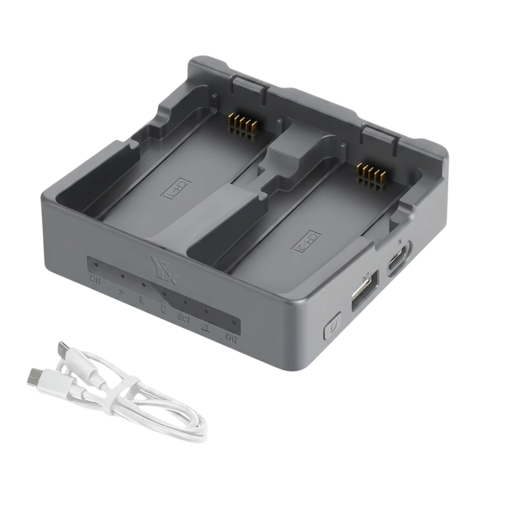 zero2cart portable dual drone battery charging hub with USB-C cable for fast charging and storage mode