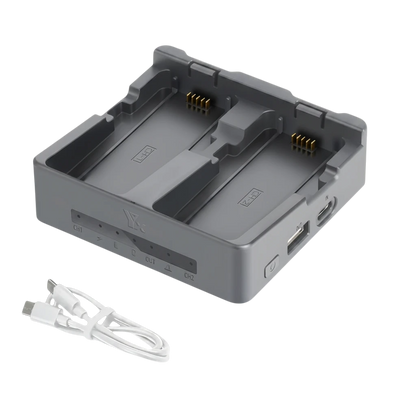 zero2cart portable dual drone battery charging hub with USB-C cable for fast charging and storage mode