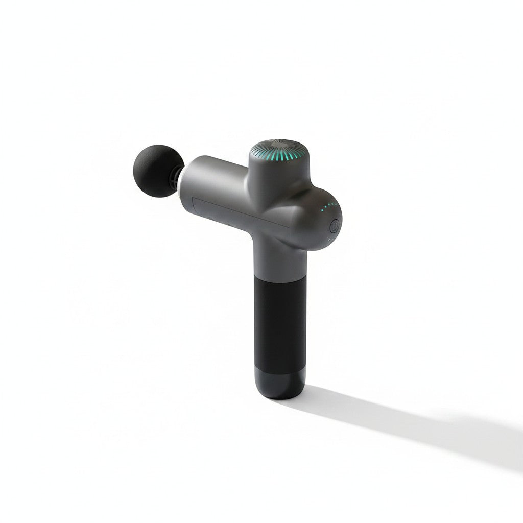 zero2cart electric massage gun in dark grey with a black handle for deep muscle relief and post-workout recovery