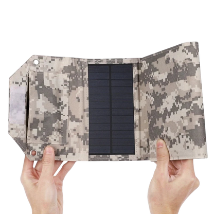 zero2cart portable foldable solar charging panel with camouflage fabric and hanging holes for outdoor camping