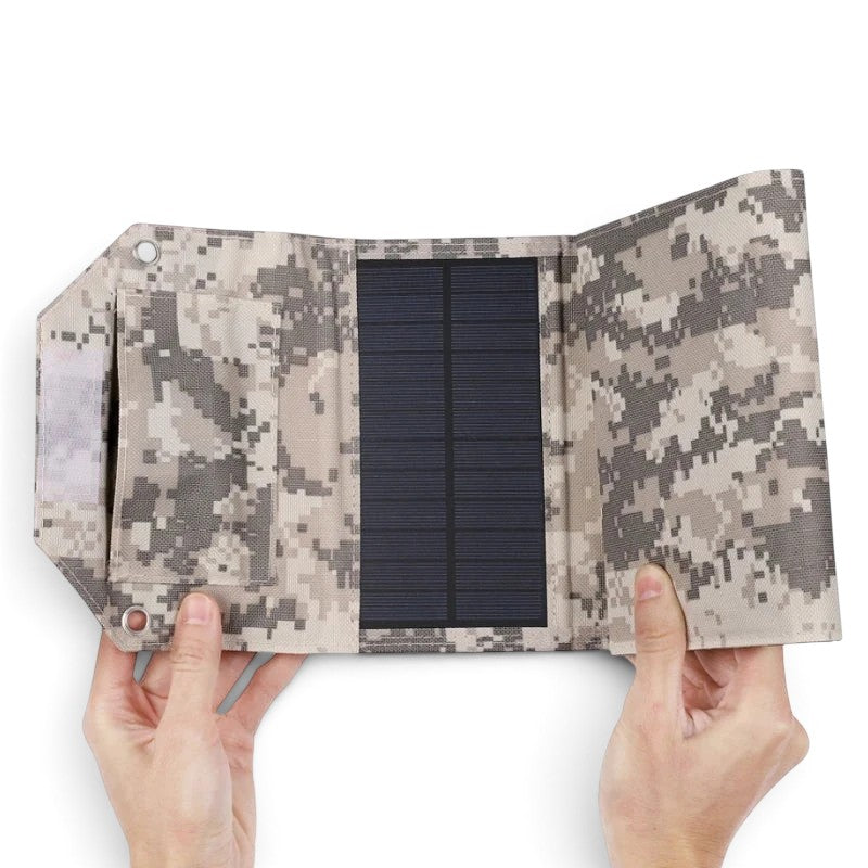 zero2cart portable foldable solar charging panel with camouflage fabric and hanging holes for outdoor camping