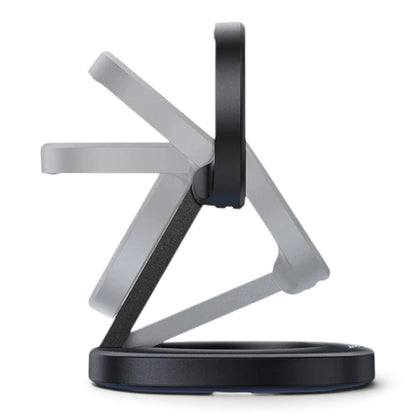 zero2cart foldable magnetic wireless charger stand showing adjustable viewing angles on a black background