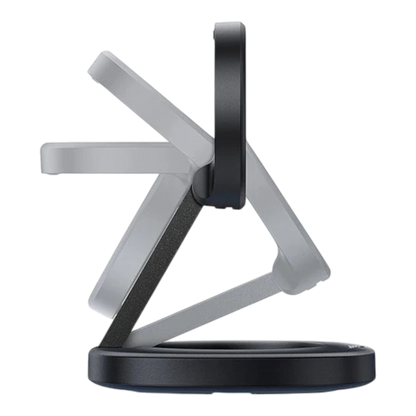zero2cart foldable magnetic wireless charger stand showing adjustable viewing angles on a black background