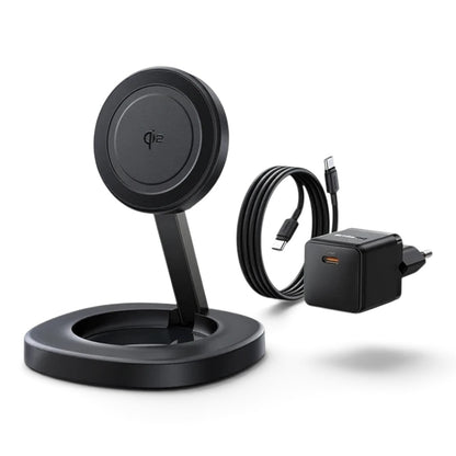 zero2cart foldable magnetic wireless charger stand in black with included Type-C cable and power adapter