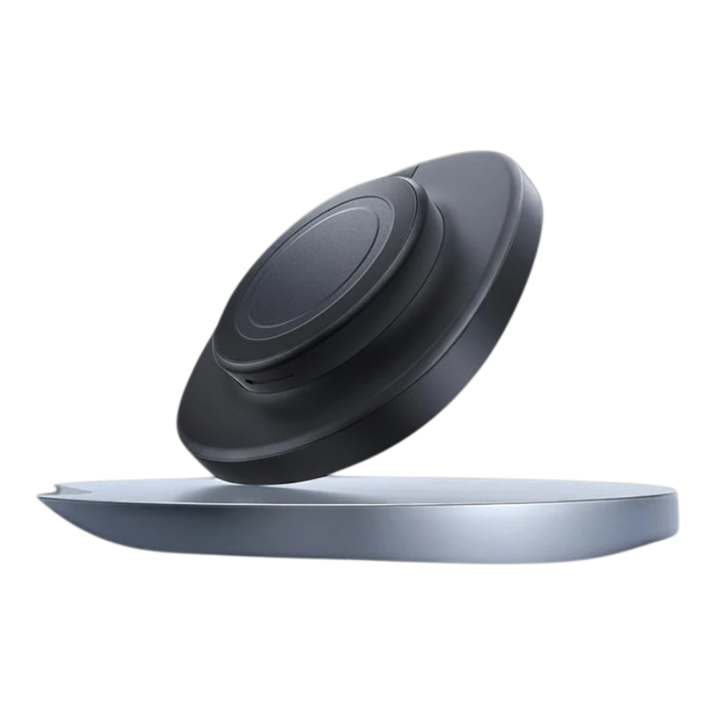 zero2cart foldable magnetic wireless charger stand in matte black for phones and earbuds on a dark background