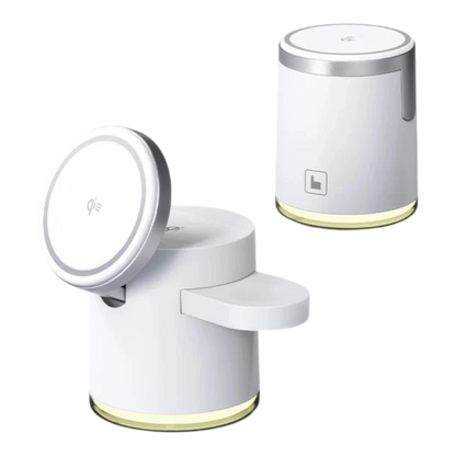 zero2cart white 3-in-1 foldable wireless charging station with magnetic phone stand and ambient night light base