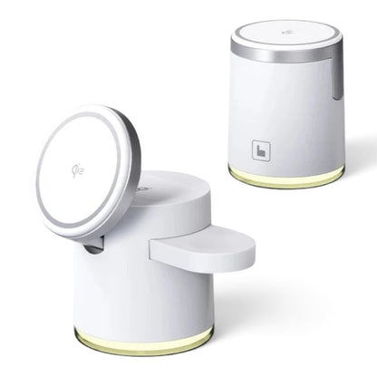 zero2cart white 3-in-1 foldable wireless charging station with magnetic phone stand and ambient night light base