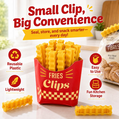 zero2cart 12-pack yellow plastic French fry shaped bag clips for kitchen pantry organization and snack storage