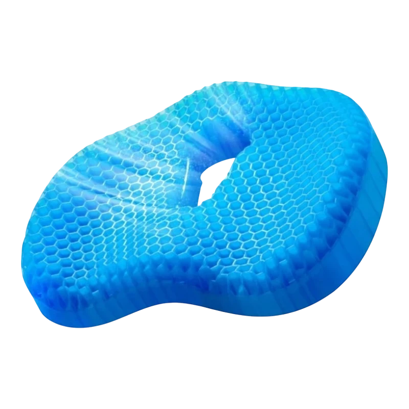 zero2cart blue U-shaped gel seat cushion with a breathable honeycomb texture for cooling and pressure relief.