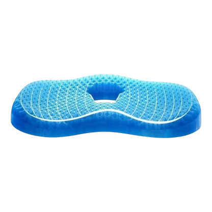 zero2cart blue U-shaped gel seat cushion with a honeycomb texture for cooling support and pressure relief.