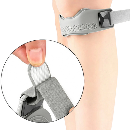 zero2cart gray adjustable patellar tendon support strap with contoured silicone pad and hook-and-loop closure on knee