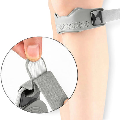 zero2cart gray adjustable patellar tendon support strap with contoured silicone pad and hook-and-loop closure on knee