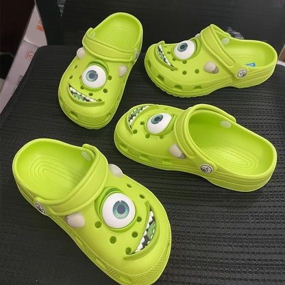 zero2cart bright green cartoon alien EVA slippers with a large eye and toothy grin design for casual indoor wear