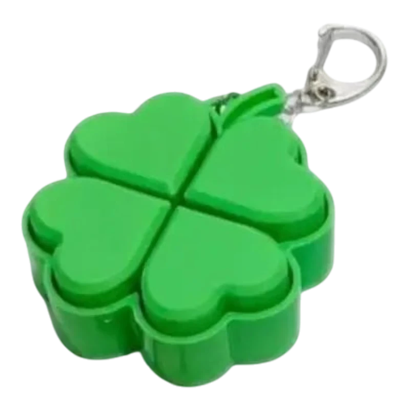 zero2cart green four-leaf clover light-up pop it fidget keychain with a metal clasp for sensory play