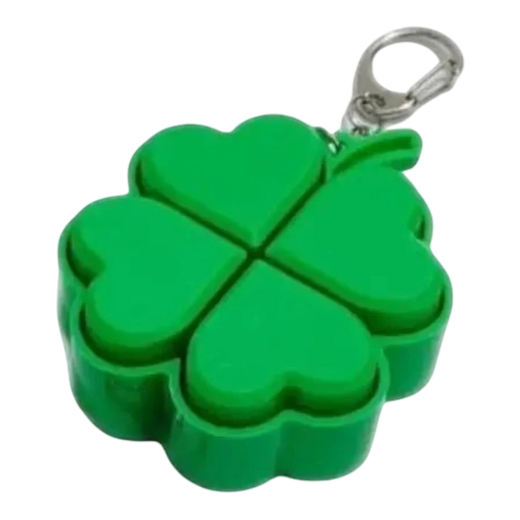 zero2cart green four-leaf clover light-up pop-it fidget keychain with a metal clasp for backpacks and keys
