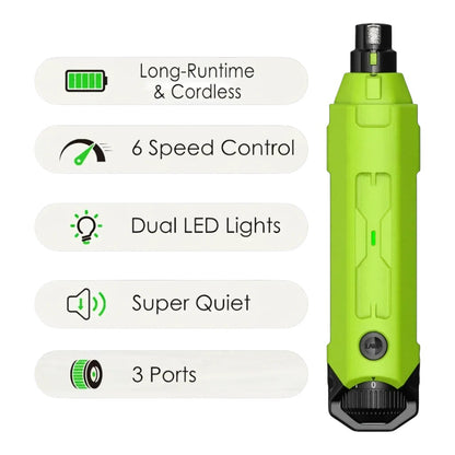 zero2cart rechargeable 6-speed dog nail grinder in lime green with LED lights and 3 ports for quiet pet grooming