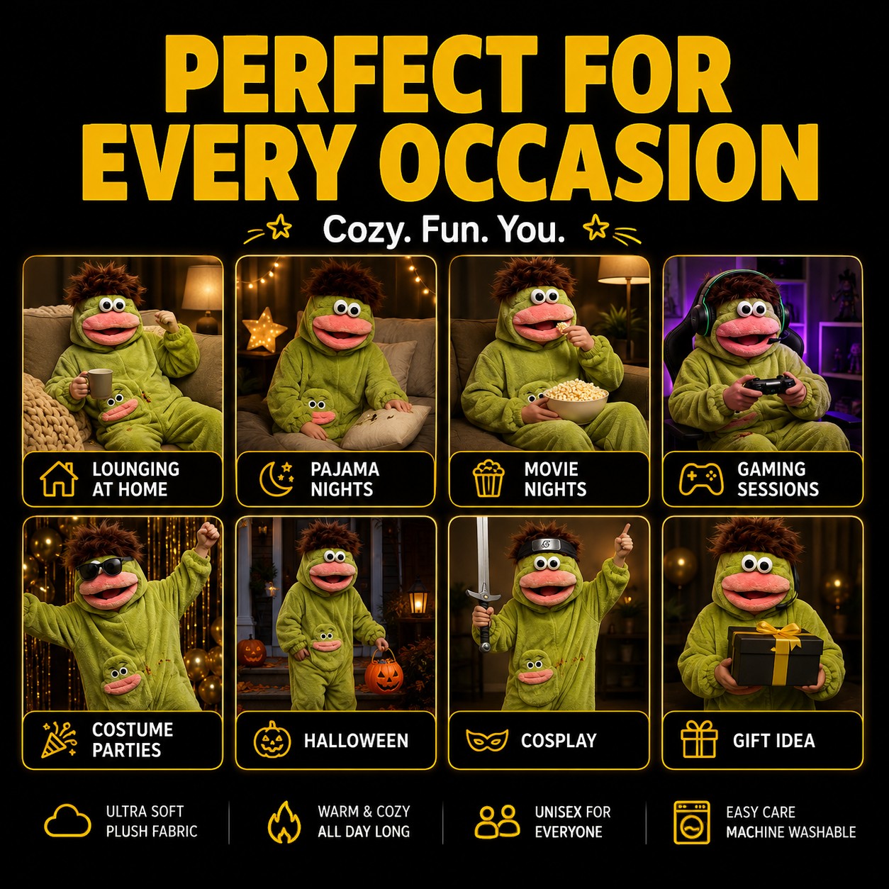 zero2cart green monster fleece onesie pajamas for adults featuring a plush character design for lounging and cosplay