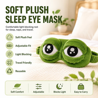 zero2cart green plush frog sleep eye mask with adjustable strap for light-blocking comfort during travel and naps