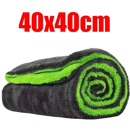 zero2cart 40x40cm thick double-layer microfiber car drying towel in grey and neon green