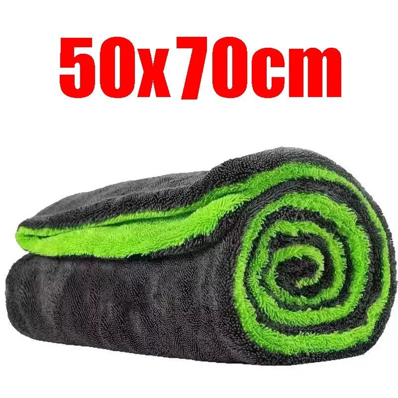 zero2cart large grey and neon green double-layer microfiber car drying towel for detailing and cleaning