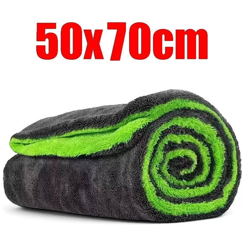 zero2cart large grey and neon green double-layer microfiber car drying towel for detailing and cleaning