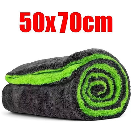 zero2cart large grey and neon green double-layer microfiber car drying towel for detailing and cleaning