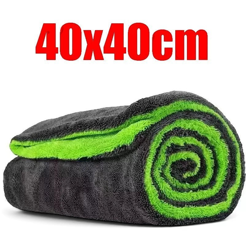 zero2cart 40x40cm thick double-layer microfiber car drying towel in grey and neon green