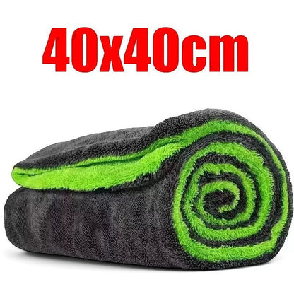 zero2cart 40x40cm thick double-layer microfiber car drying towel in grey and neon green