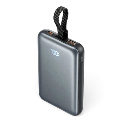 zero2cart 10000mAh magnetic wireless power bank in grey with a digital battery display and carrying strap