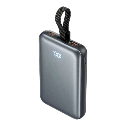 zero2cart 10000mAh magnetic wireless power bank in grey with a digital battery display and carrying strap