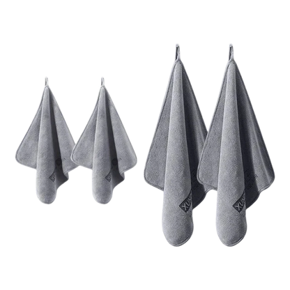 zero2cart set of four grey microfiber towels with hanging loops for kitchen, bathroom, or car cleaning