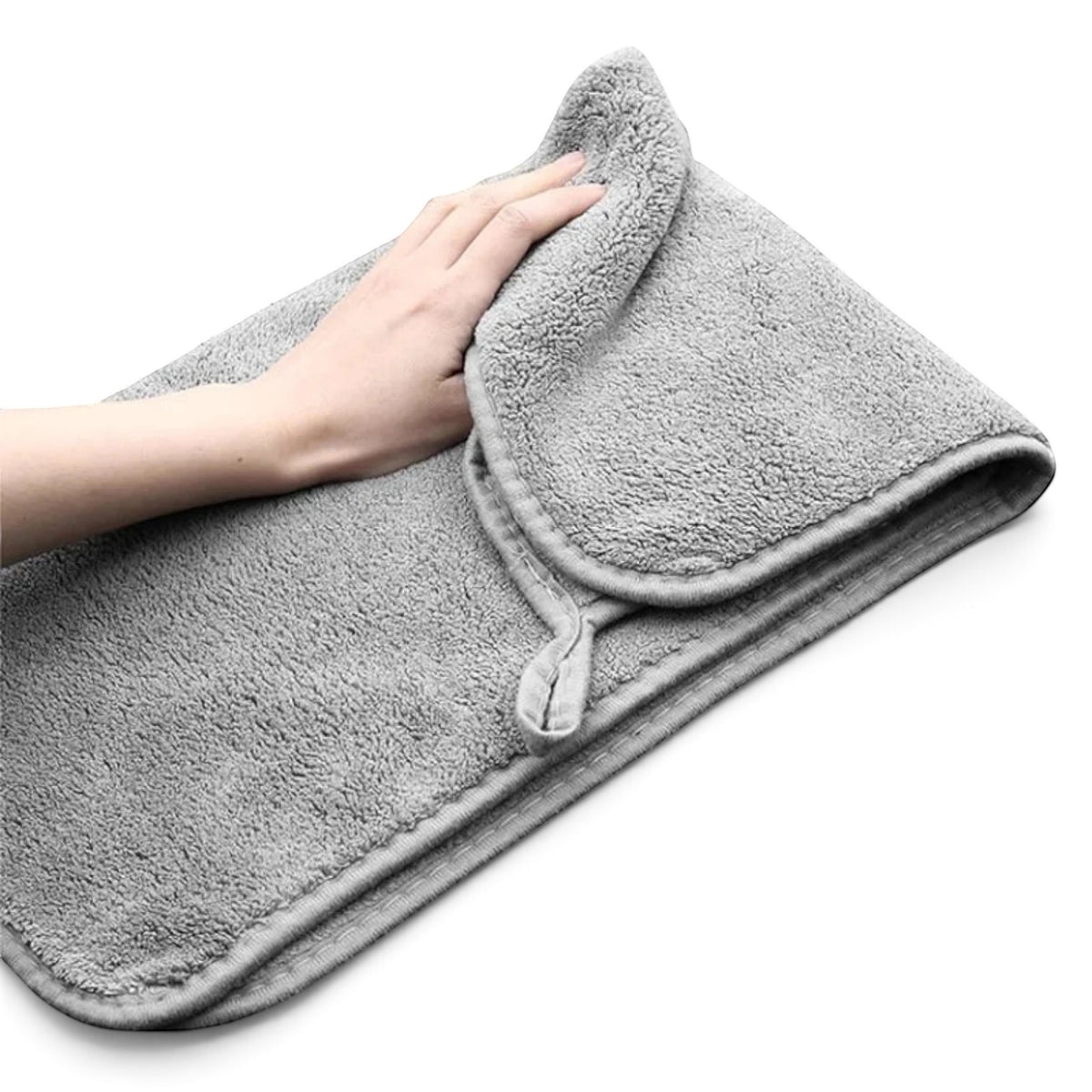 zero2cart grey microfiber car drying towel with a soft plush texture and hanging loop for easy storage