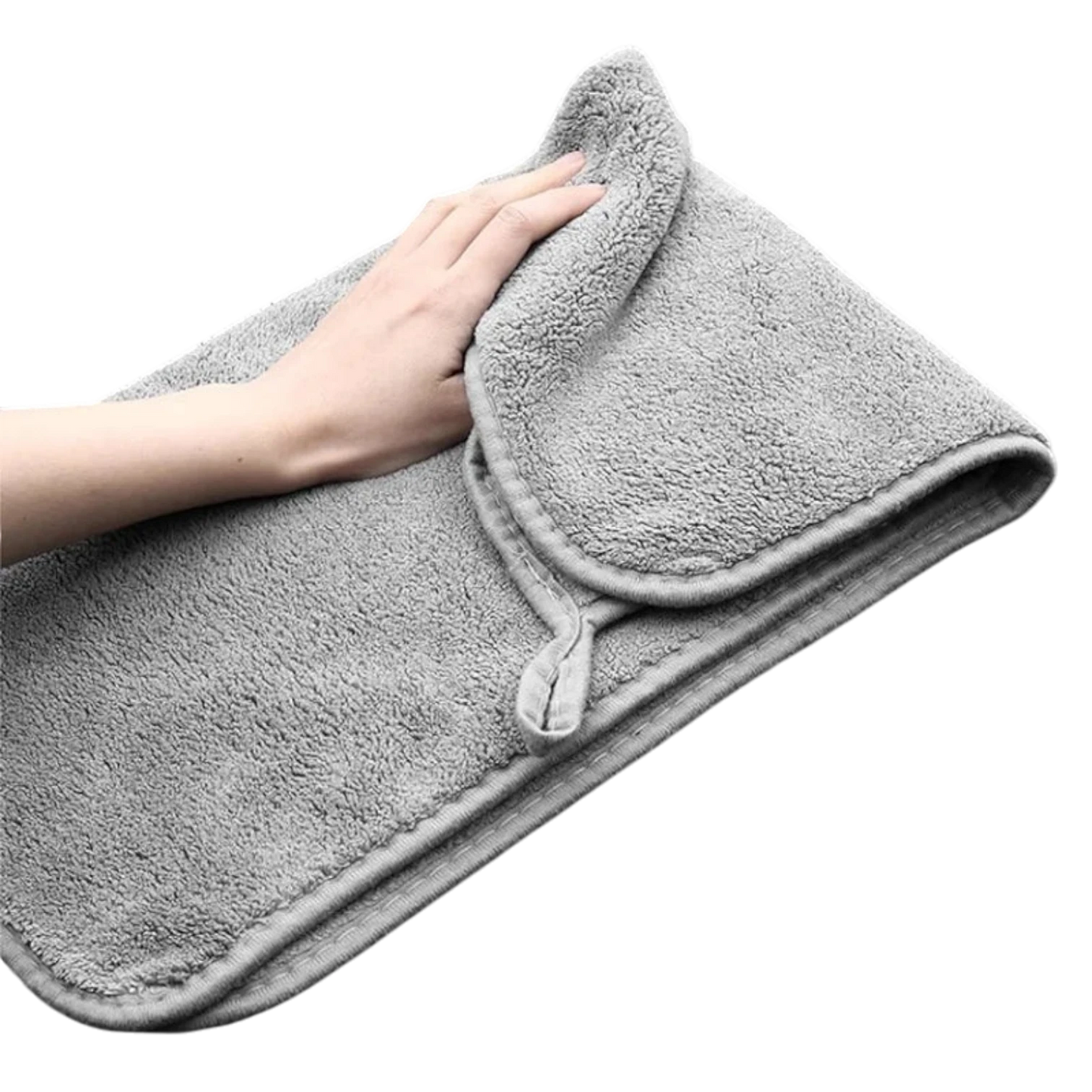 zero2cart grey microfiber car drying towel with a soft plush texture and hanging loop for easy storage