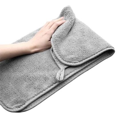 zero2cart grey microfiber car drying towel with a soft plush texture and hanging loop for easy storage