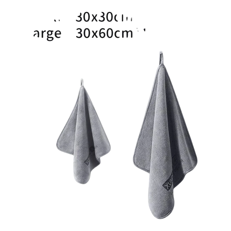 zero2cart grey microfiber drying towels in two sizes with hanging loops for kitchen, bathroom, or car cleaning