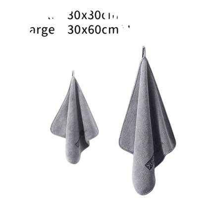 zero2cart grey microfiber drying towels in two sizes with hanging loops for kitchen, bathroom, or car cleaning