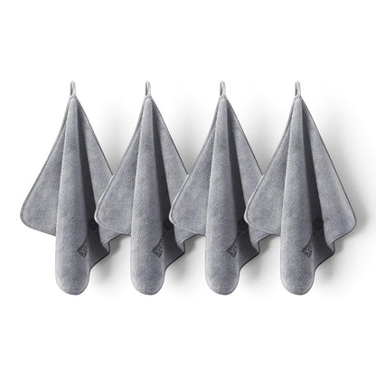 zero2cart set of four grey microfiber towels with hanging loops for car drying and home cleaning