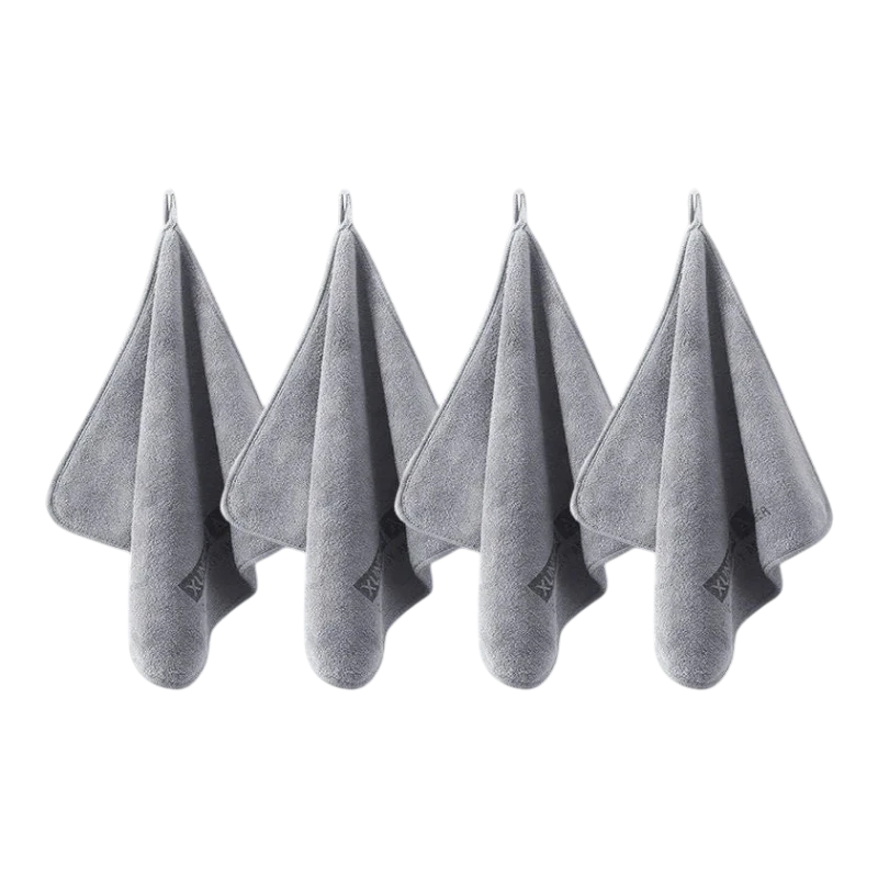 zero2cart set of four grey microfiber towels with hanging loops for car drying and home cleaning