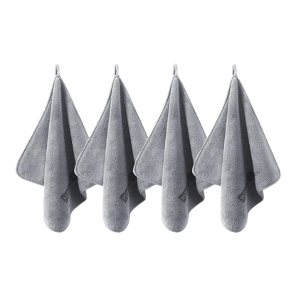 zero2cart set of four grey microfiber towels with hanging loops for car drying and home cleaning