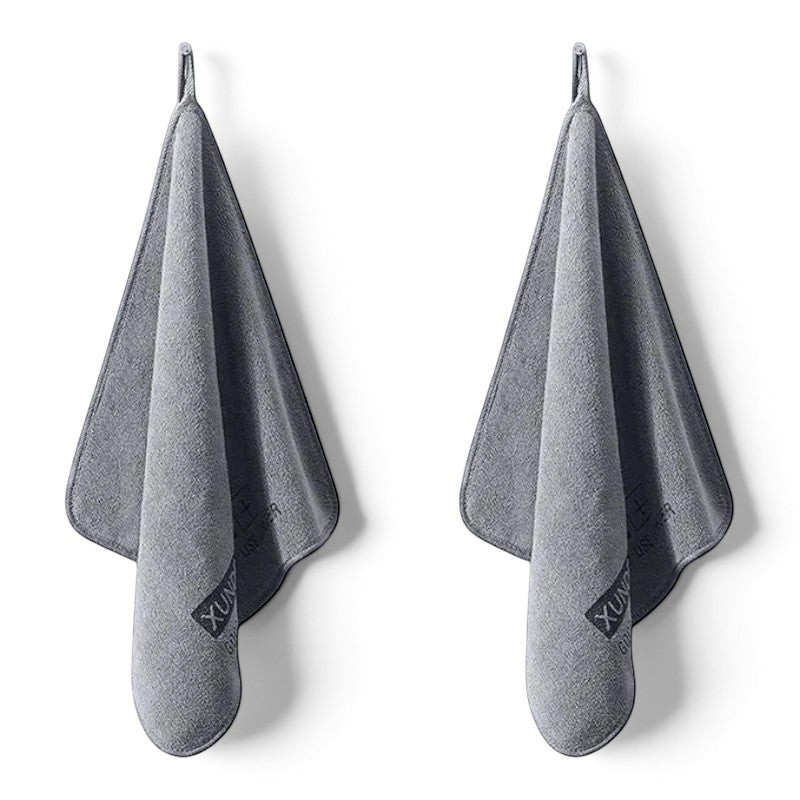 zero2cart grey microfiber drying towels hanging on hooks for car cleaning and home use