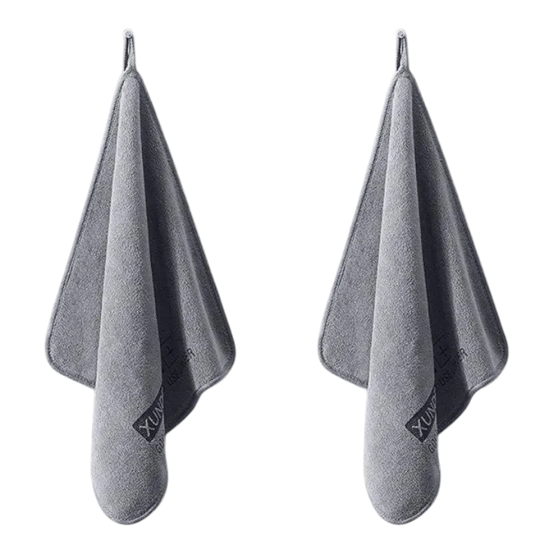 zero2cart grey microfiber drying towels hanging on hooks for car cleaning and home use