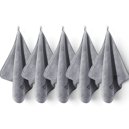 zero2cart set of five grey microfiber towels with hanging loops for car drying and kitchen cleaning
