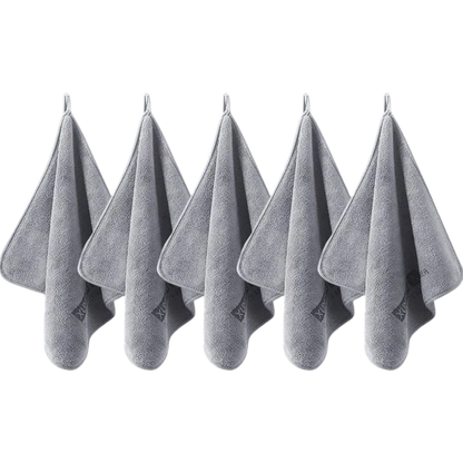 zero2cart set of five grey microfiber towels with hanging loops for car drying and kitchen cleaning