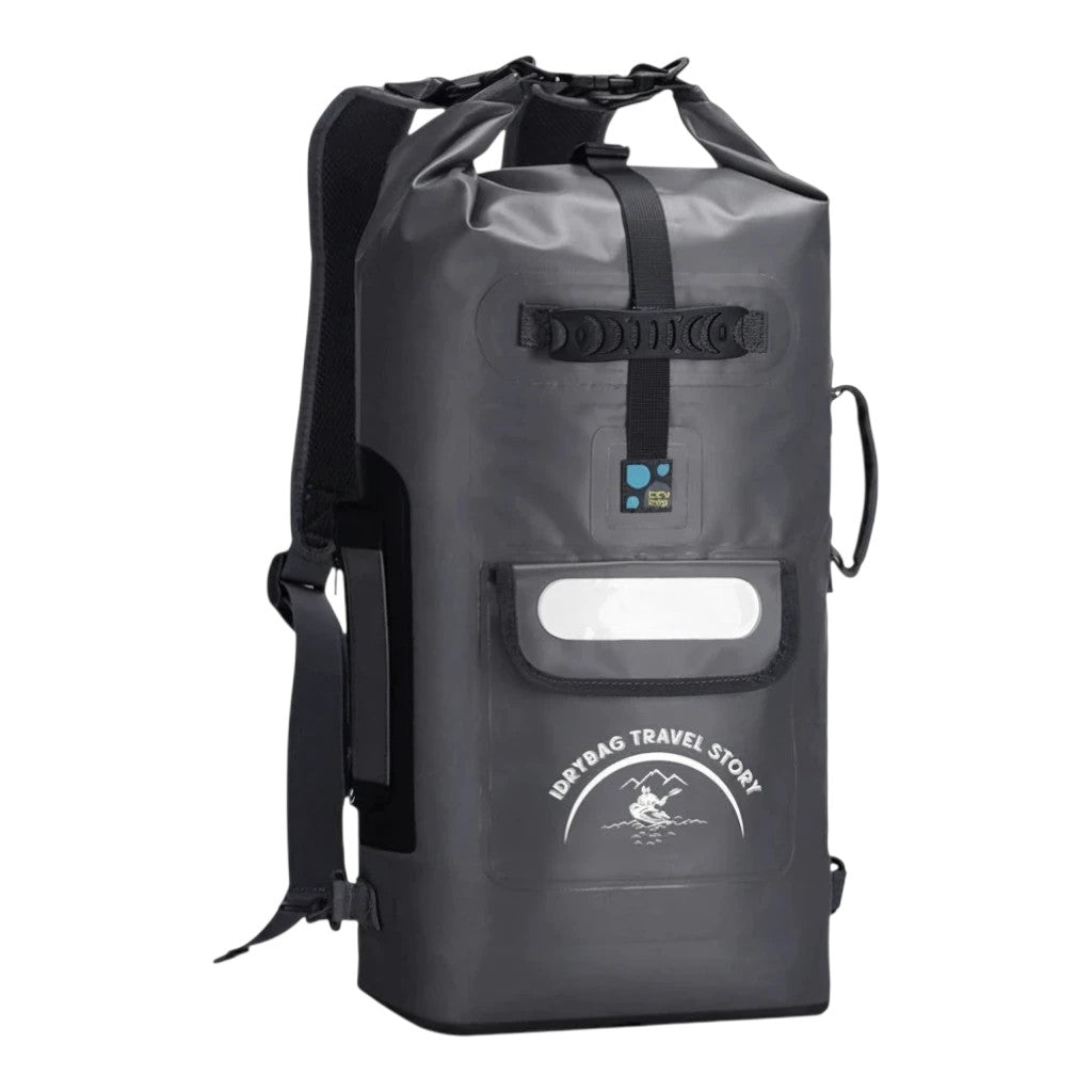 zero2cart 20L grey waterproof PVC dry bag backpack with roll-top closure for kayaking and beach travel