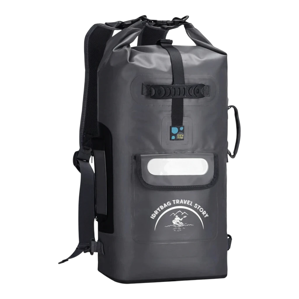 zero2cart 20L grey waterproof PVC dry bag backpack with roll-top closure for kayaking and beach travel